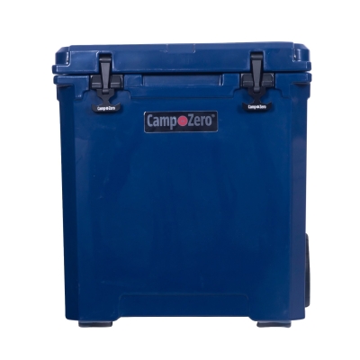 CERTIFIED 50L - 52.80 Qt. Premium Cooler with Wire Basket and Easy-Roll Wheels in Navy Blue